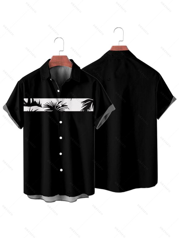 Vacation Style Palm Tree Printed Strapless Dress with Mens Short Sleeve Shirt and Mens Beach Pants Three Piece Set - Blanc S | US 4