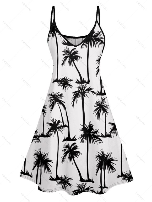 Mini Robe Hawaïen Ligne A Palmier Imprimé à Bretelle Fine - Blanc XXXL | US 16