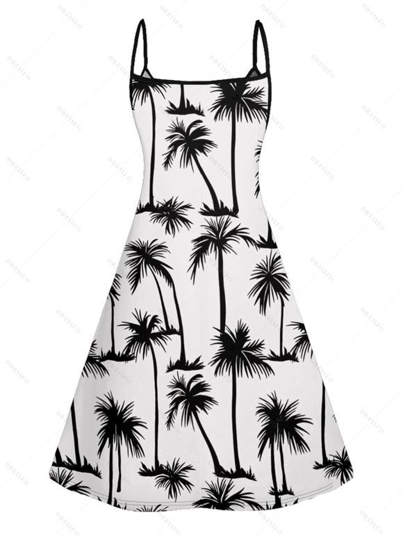 Mini Robe Hawaïen Ligne A Palmier Imprimé à Bretelle Fine - Blanc XXL | US 14