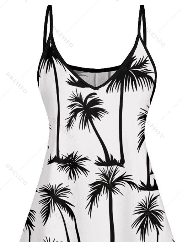 Mini Robe Hawaïen Ligne A Palmier Imprimé à Bretelle Fine - Blanc XXL | US 14