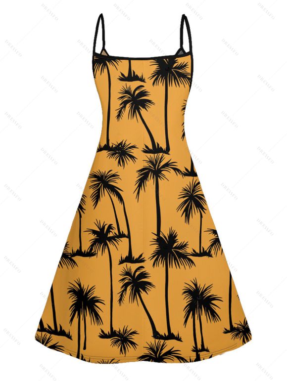 Mini Robe Hawaïen Ligne A Palmier Imprimé à Bretelle Fine - Deep Yellow XXXXXL | US 20