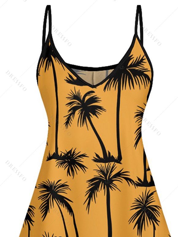 Mini Robe Hawaïen Ligne A Palmier Imprimé à Bretelle Fine - Deep Yellow XXXXXL | US 20
