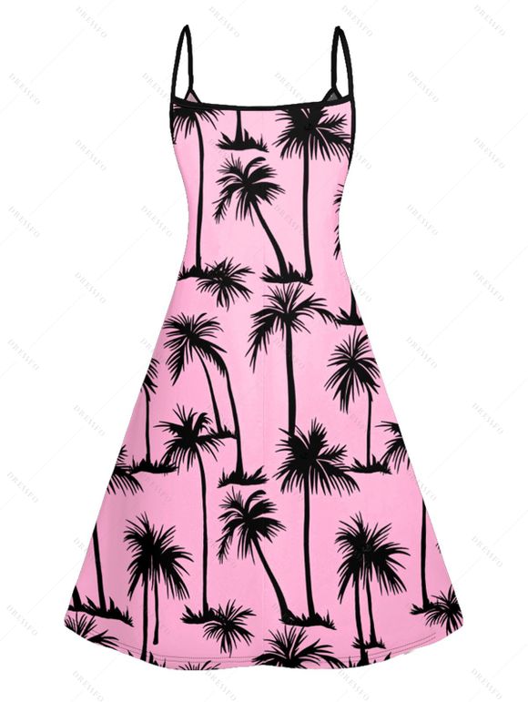 Mini Robe Hawaïen Ligne A Palmier Imprimé à Bretelle Fine - Rose clair S | US 4