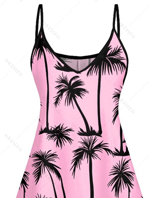 Mini Robe Hawaïen Ligne A Palmier Imprimé à Bretelle Fine - Rose clair S | US 4