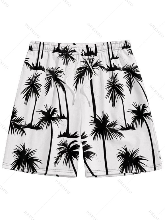 Short de Plage de Vacances Imprimé Palmier pour Homme - Blanc 5XL
