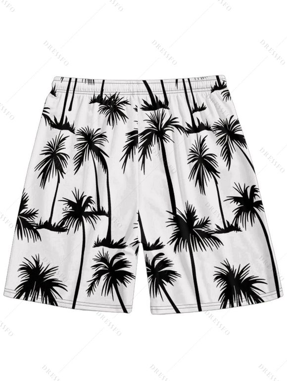 Short de Plage de Vacances Imprimé Palmier pour Homme - Blanc L