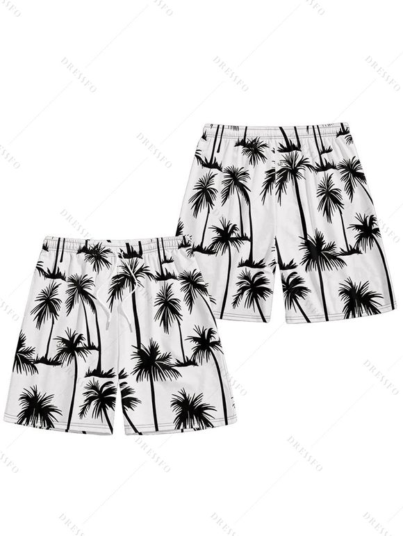 Short de Plage de Vacances Imprimé Palmier pour Homme - Blanc L
