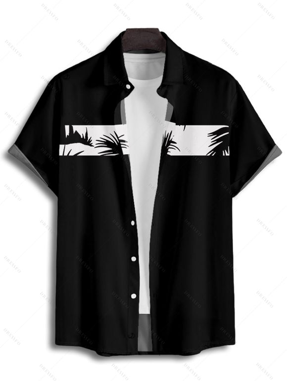 Chemise de Vacances Boutonnée Palmier Imprimé à Manches Courtes - Blanc XL