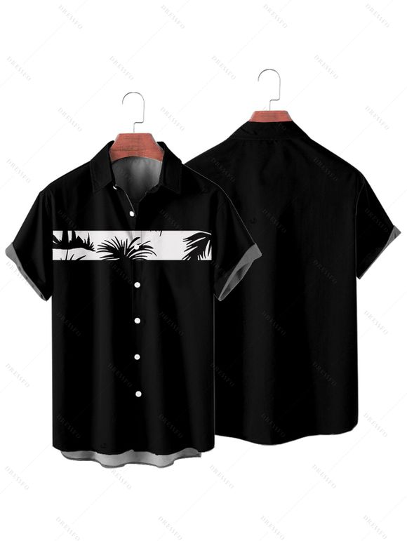 Chemise de Vacances Boutonnée Palmier Imprimé à Manches Courtes - Blanc XL