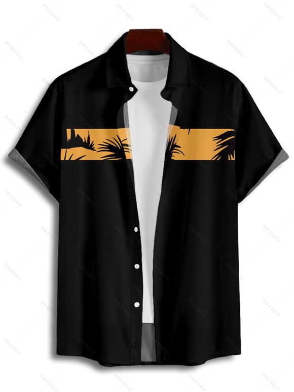 Chemise de Vacances Boutonnée Palmier Imprimé à Manches Courtes - Deep Yellow 5XL