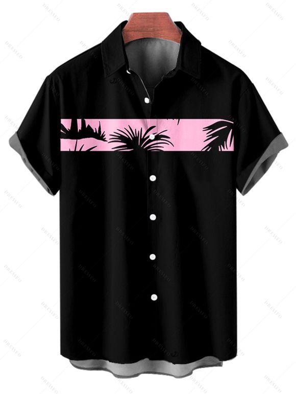 Chemise de Vacances Boutonnée Palmier Imprimé à Manches Courtes - Rose clair 5XL