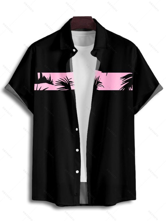 Chemise de Vacances Boutonnée Palmier Imprimé à Manches Courtes - Rose clair S
