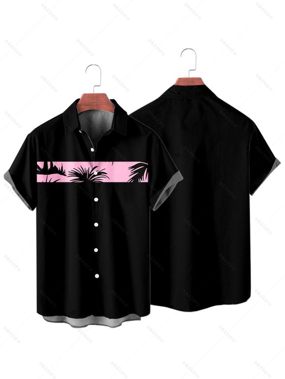 Chemise de Vacances Boutonnée Palmier Imprimé à Manches Courtes - Rose clair S