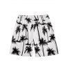 Vacation Style Palm Tree Printed Strapless Dress with Mens Short Sleeve Shirt and Mens Beach Pants Three Piece Set - WHITE S | US 4