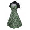 Robe Ligne A Vintage à Carreaux Imprimé à Taille Empire Fausse Deux Pièces - Vert profond XXL | US 14