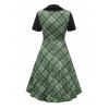 Robe Ligne A Vintage à Carreaux Imprimé à Taille Empire Fausse Deux Pièces - Vert profond XXL | US 14