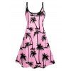 Hawaii Palm Tree Print Vacation Spaghetti Strap V Neck A Pendulum Mini Dress And Short Sleeve Shirt Matching Outfit - Rose clair S | US 4