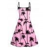 Hawaii Palm Tree Print Vacation Spaghetti Strap V Neck A Pendulum Mini Dress And Short Sleeve Shirt Matching Outfit - Rose clair S | US 4