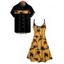 Hawaii Palm Tree Print Vacation Spaghetti Strap V Neck A Pendulum Mini Dress And Short Sleeve Shirt Matching Outfit - Noir S | US 4