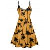 Hawaii Palm Tree Print Vacation Spaghetti Strap V Neck A Pendulum Mini Dress And Short Sleeve Shirt Matching Outfit - Deep Yellow S | US 4