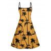 Hawaii Palm Tree Print Vacation Spaghetti Strap V Neck A Pendulum Mini Dress And Short Sleeve Shirt Matching Outfit - Deep Yellow S | US 4