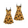 Hawaii Palm Tree Print Vacation Spaghetti Strap V Neck A Pendulum Mini Dress And Short Sleeve Shirt Matching Outfit - Deep Yellow S | US 4