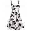 Hawaii Palm Tree Print Vacation Spaghetti Strap V Neck A Pendulum Mini Dress And Short Sleeve Shirt Matching Outfit - Blanc S | US 4