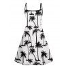 Hawaii Palm Tree Print Vacation Spaghetti Strap V Neck A Pendulum Mini Dress And Short Sleeve Shirt Matching Outfit - Blanc S | US 4