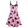 Vacation Style Palm Tree Printed Strapless Dress with Mens Short Sleeve Shirt and Mens Beach Pants Three Piece Set - Rose clair S | US 4