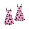 Vacation Style Palm Tree Printed Strapless Dress with Mens Short Sleeve Shirt and Mens Beach Pants Three Piece Set - Rose clair S | US 4