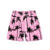 Vacation Style Palm Tree Printed Strapless Dress with Mens Short Sleeve Shirt and Mens Beach Pants Three Piece Set - Rose clair S | US 4