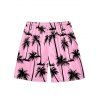 Vacation Style Palm Tree Printed Strapless Dress with Mens Short Sleeve Shirt and Mens Beach Pants Three Piece Set - Rose clair S | US 4