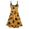 Vacation Style Palm Tree Printed Strapless Dress with Mens Short Sleeve Shirt and Mens Beach Pants Three Piece Set - Deep Yellow S | US 4