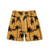 Vacation Style Palm Tree Printed Strapless Dress with Mens Short Sleeve Shirt and Mens Beach Pants Three Piece Set - Deep Yellow S | US 4