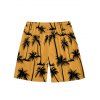 Vacation Style Palm Tree Printed Strapless Dress with Mens Short Sleeve Shirt and Mens Beach Pants Three Piece Set - Deep Yellow S | US 4