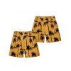 Vacation Style Palm Tree Printed Strapless Dress with Mens Short Sleeve Shirt and Mens Beach Pants Three Piece Set - Deep Yellow S | US 4