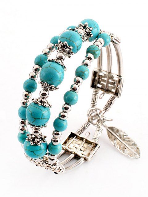 Bracelet Tendance Orné de Plumes et Perles Turquoises Fantaisies Style Ethnique pour Femmes