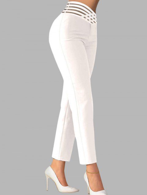 Pantalon skinny uni à rayures croisées et ajourées, taille haute, décontracté, long, crayon