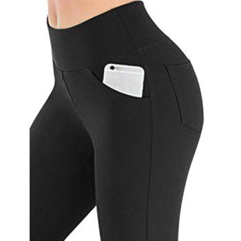 Solid Color High Waisted Pockets Yoga Pants Casual Long Flare Pants