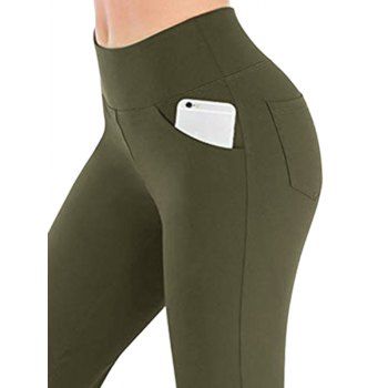 Solid Color High Waisted Pockets Yoga Pants Casual Long Flare Pants