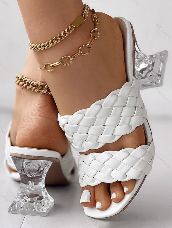 Rose Print Surplice Butterfly Lace Ruched Long Tank Top and Lace Up Flare Jeans and Drop Earrings Braid Square Toe Chunky Heels Sandals Trendy Outfit - Blanc S | US 4