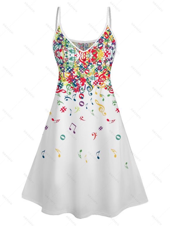 Robe Ligne A à Bretelle Fine Motif de Note de Musique Colorée - multicolor XXXXXL | US 20