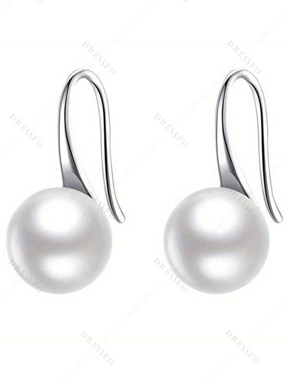 Boucles D'Oreilles Pendantes Simples avec Perle Artificielle Elégante - Argent 