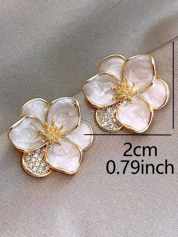 Boucles D'Oreilles Clous en Forme de Fleur Ornée de Strass la Mode pour Femmes - Blanc 