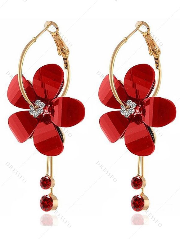 Accessoire Boucles D'Oreilles Pendantes de Vacances Tendances en Forme de Fleur en Strass pour Femmes - Rouge 