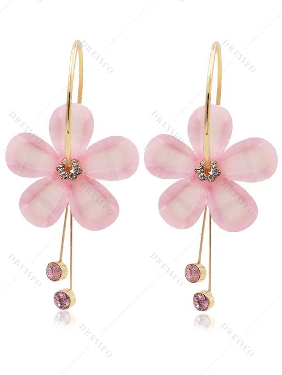 Accessoire Boucles D'Oreilles Pendantes de Vacances Tendances en Forme de Fleur en Strass pour Femmes - Rose clair 