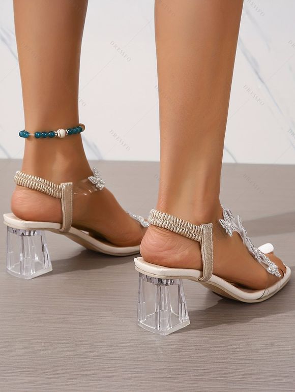 Rhinestone Butterfly Slip On Chunky Heel Open Square Toe Elegance Sandals Trendy Sandals - Blanc EU 42