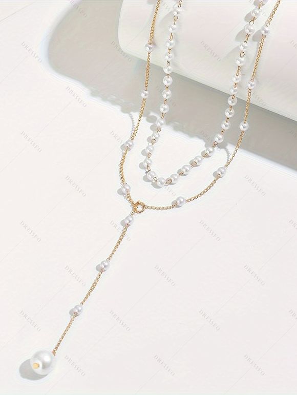Collier Perlé Superposé avec Fausse Perle Elégante - Blanc 