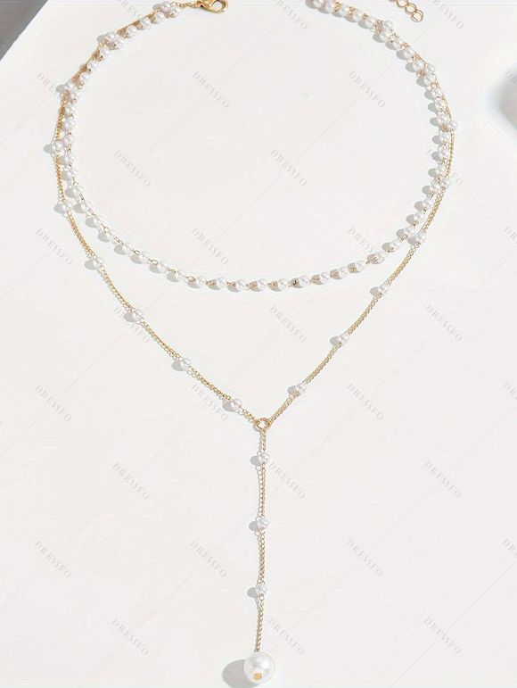 Collier Perlé Superposé avec Fausse Perle Elégante - Blanc 