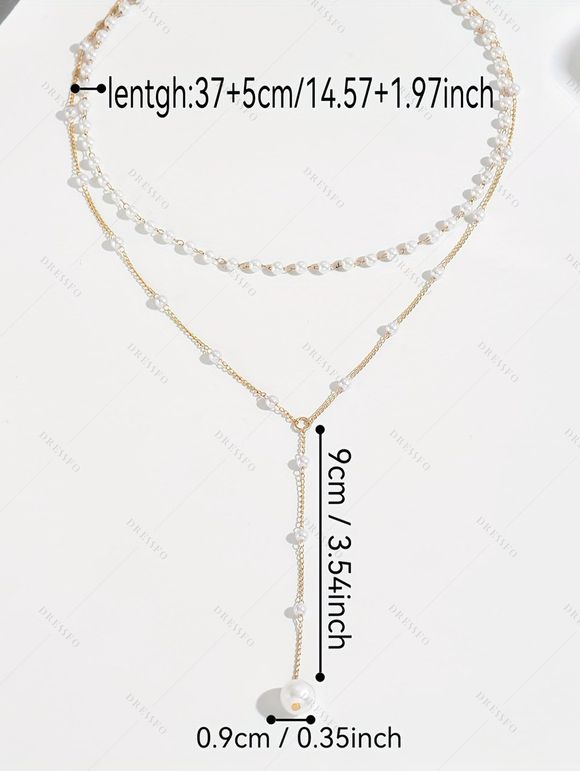 Collier Perlé Superposé avec Fausse Perle Elégante - Blanc 